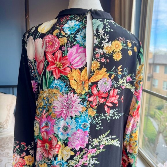 NWT No. 21 Black w Bright Floral 100% Silk Long Sleeved Mini Dress - Picture 7 of 13